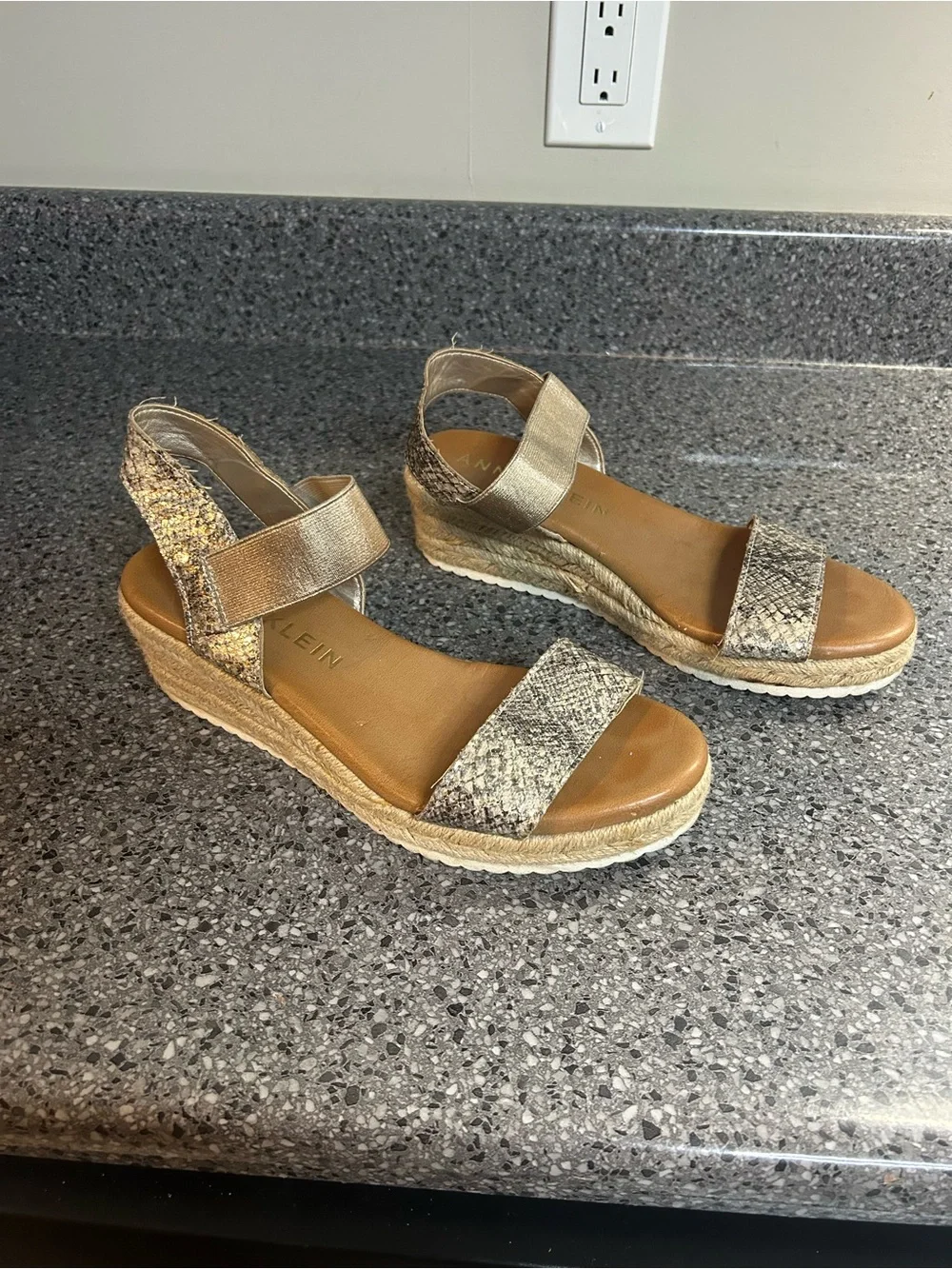 Anne Klein Snake-Print and Gold Wedge Espadrilles